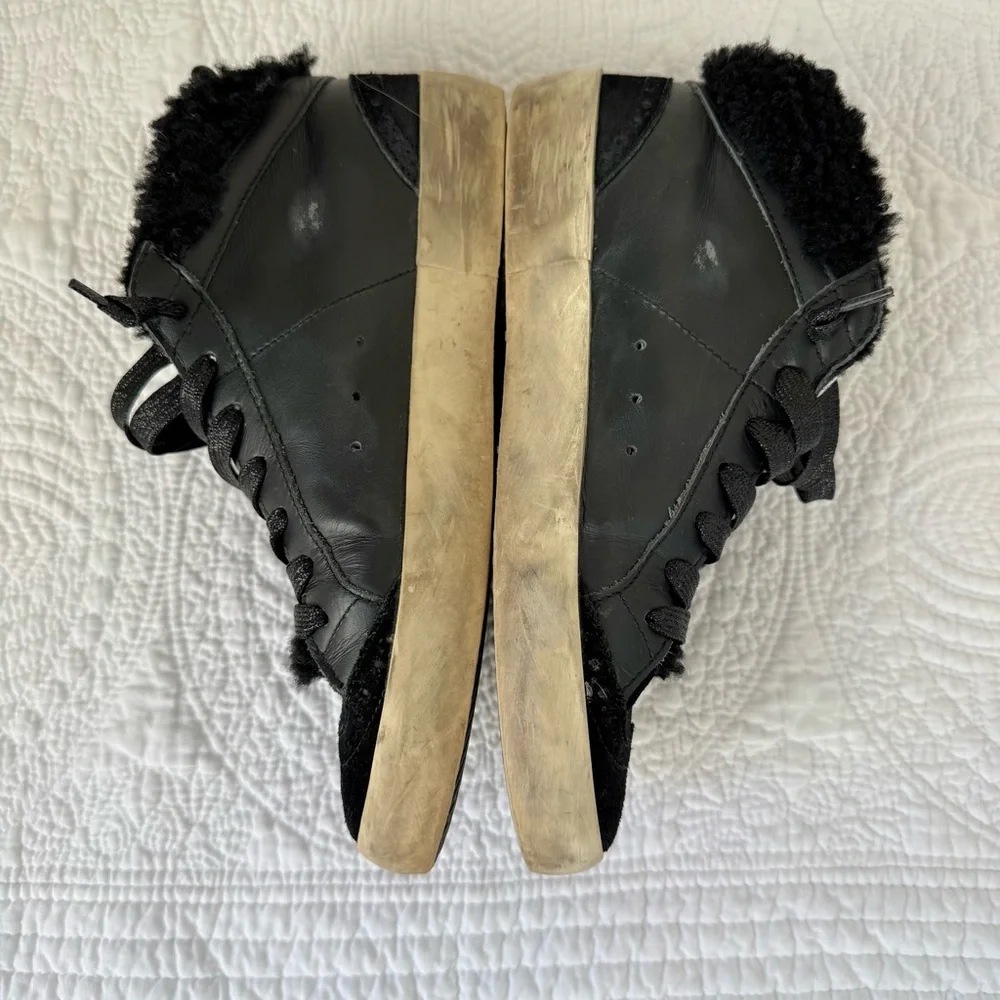 Golden Goose Mid Star Black Suede Shearling Sneakers Women’s 7 - Picture 4 of 9